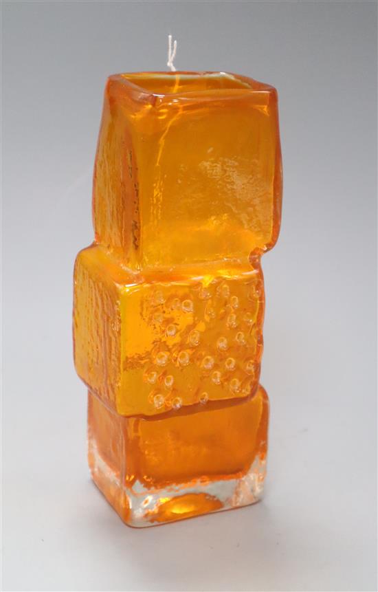 A Whitefriars tangerine-coloured drunken brick vase H.21cm